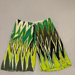 Volcom Swim Trunks Boardshorts Mens 34 Green Zigzag Geometric Y2K Beach‎ Grunge